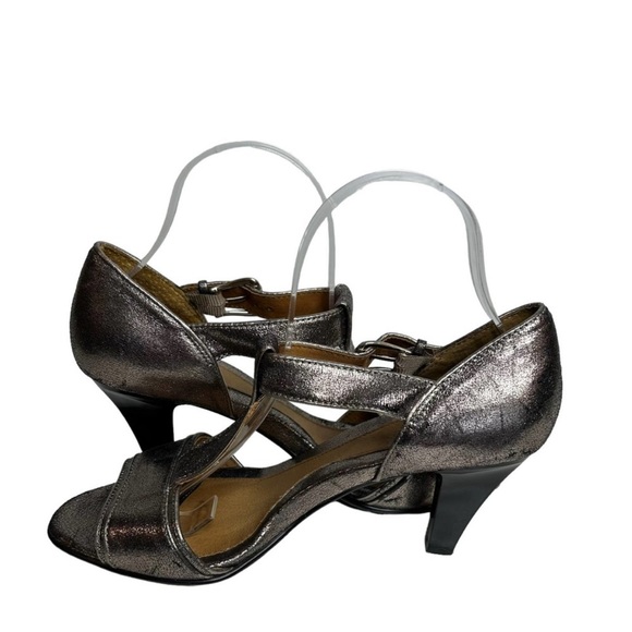 Sofft Metallic Gold Silver T-Strap Sandals Heels Women's Size 8.5 Comfort Shoes - Picture 8 of 9